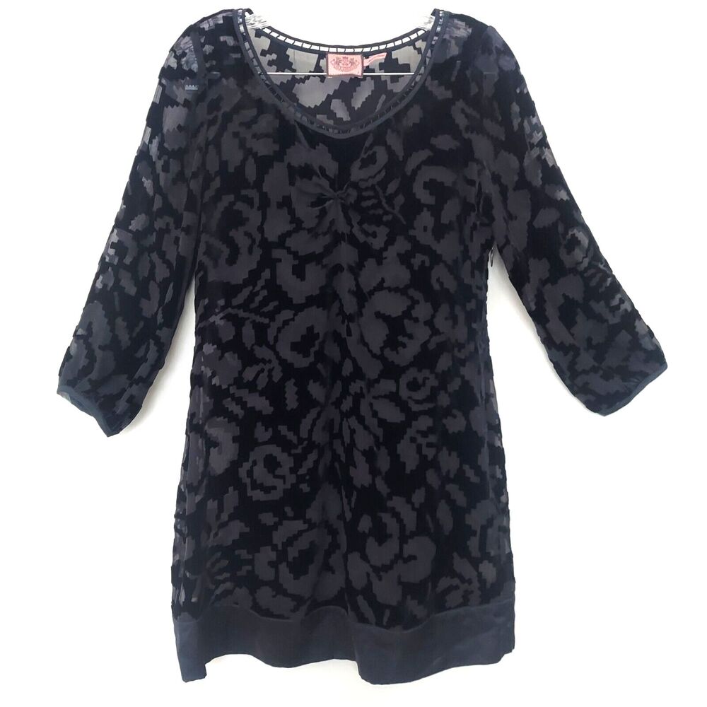 Juicy Couture Tunic Dress Size 2 Black Velvet Burnout Sheer Beaded